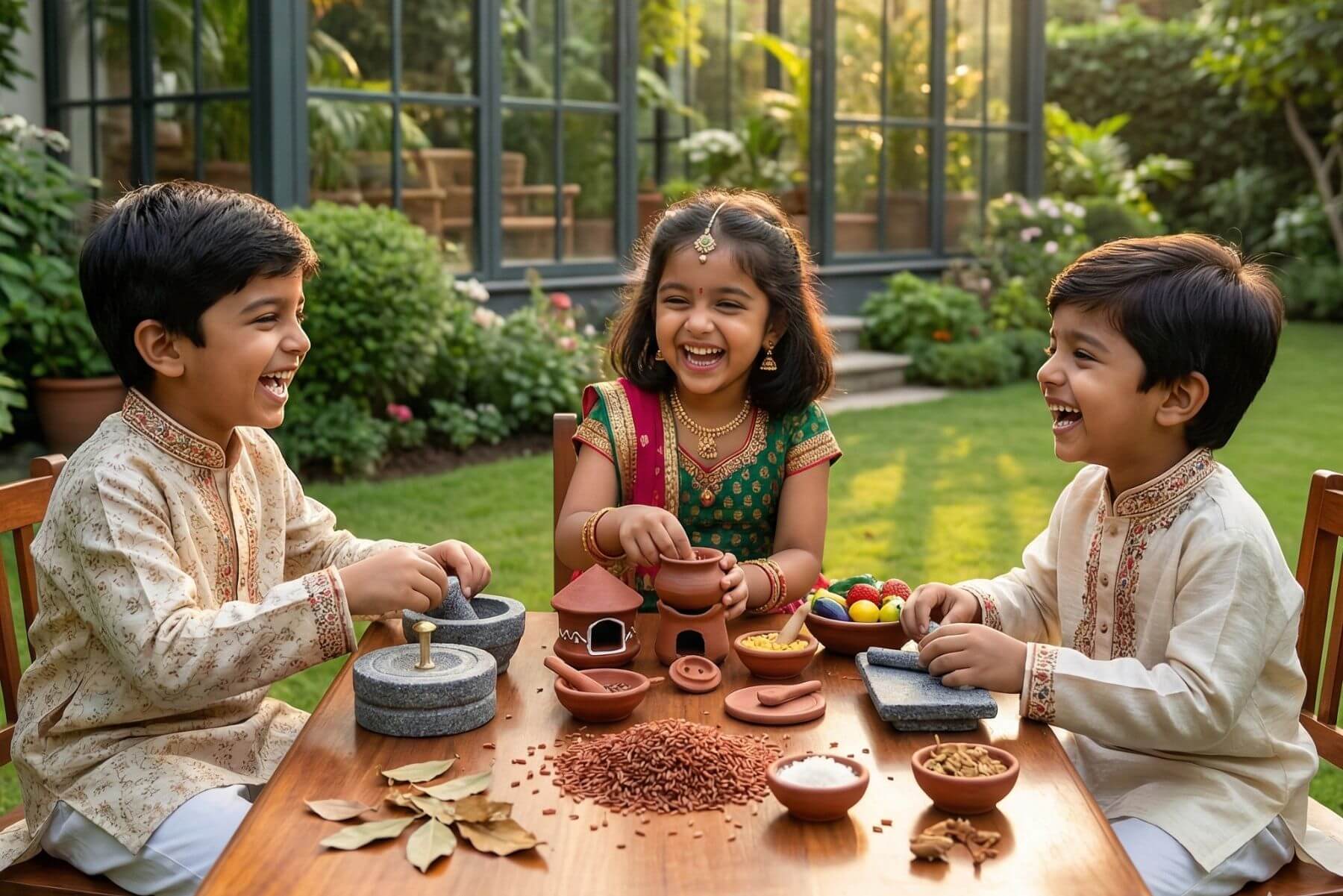 Warm kitchen scene with cookware